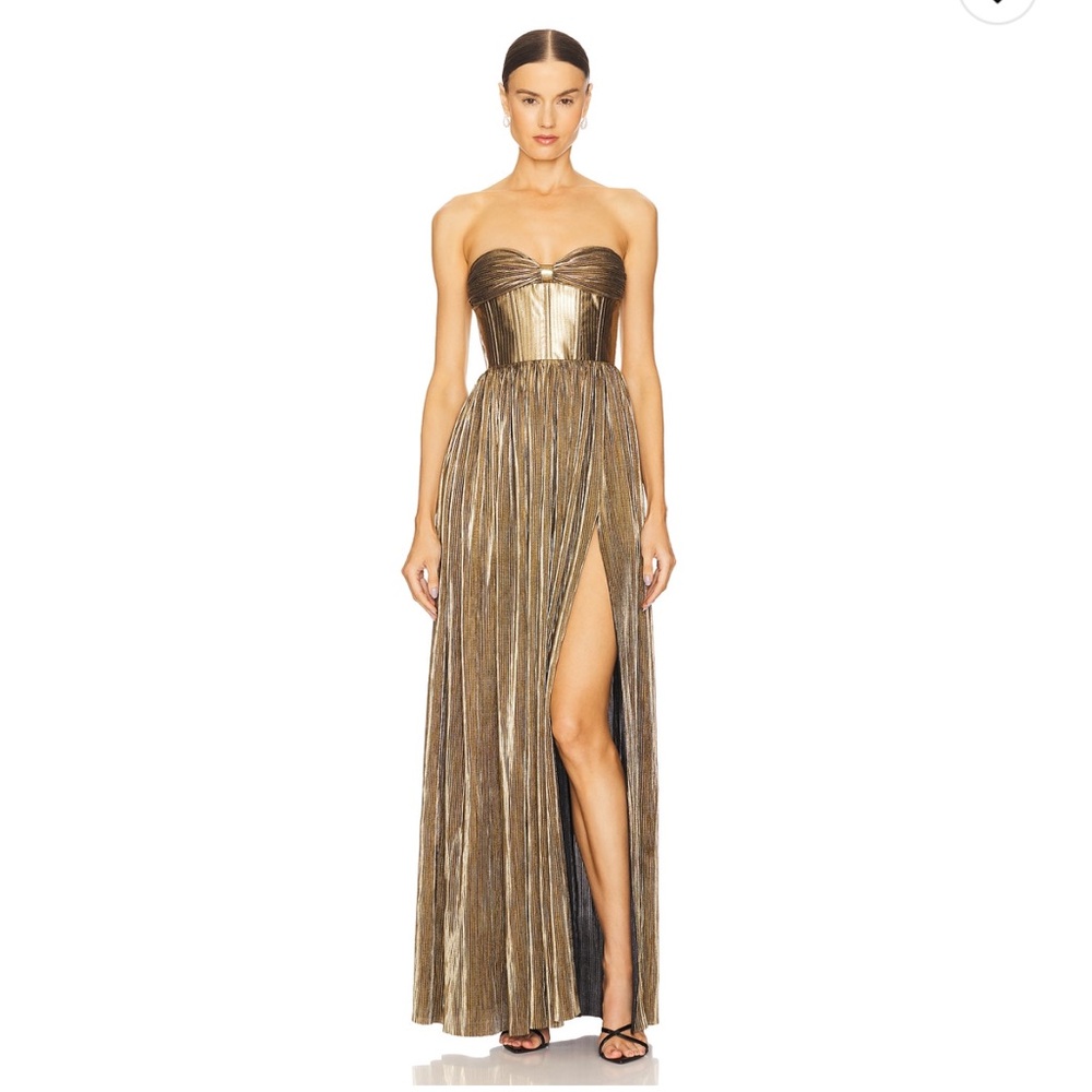 Bronx and Banco Metallic Gold Strapless Dress